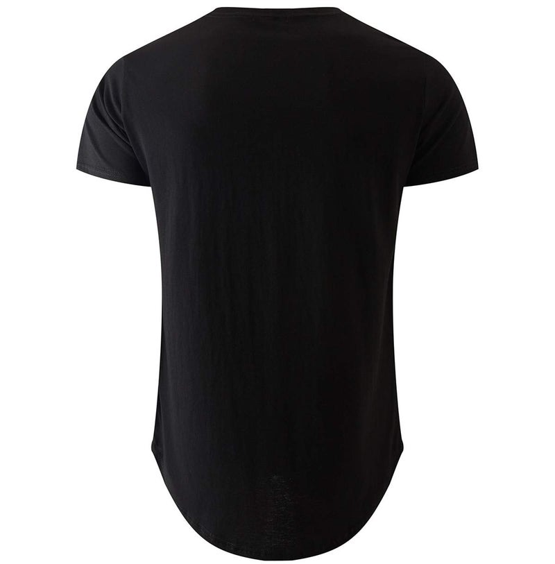 KLIEGOU Mens 100% Cotton Hipster Hip Hop Longline Crewneck T-Shirt Black S(66) - Image 2